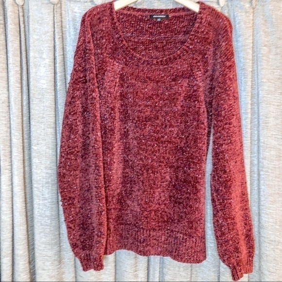 525 America Maroon Marled Knit Chenille Scoop Neck Cozy Sweater Size Medium - Picture 1 of 12